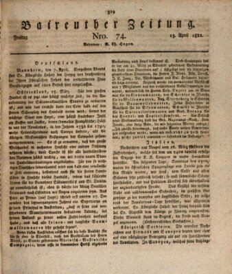 Bayreuther Zeitung Freitag 13. April 1821