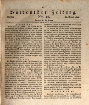 Bayreuther Zeitung Dienstag 22. Januar 1822