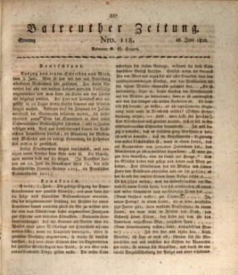 Bayreuther Zeitung Sonntag 16. Juni 1822