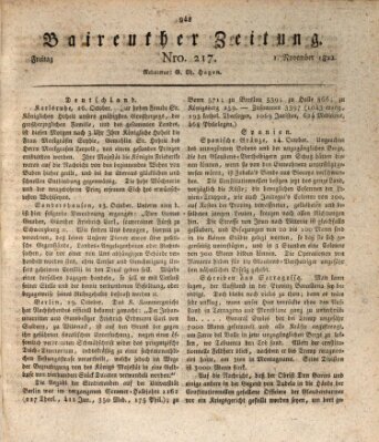Bayreuther Zeitung Freitag 1. November 1822