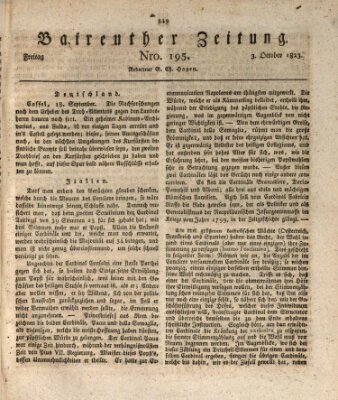 Bayreuther Zeitung Freitag 3. Oktober 1823