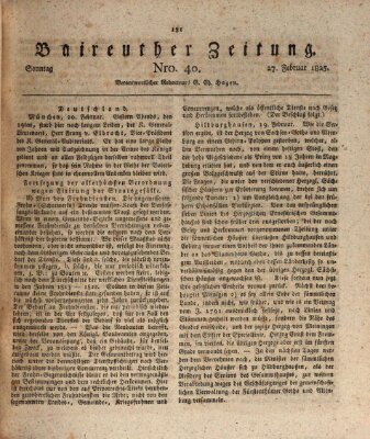 Bayreuther Zeitung Sonntag 27. Februar 1825