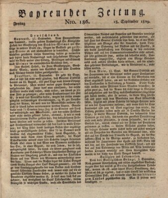 Bayreuther Zeitung Freitag 18. September 1829