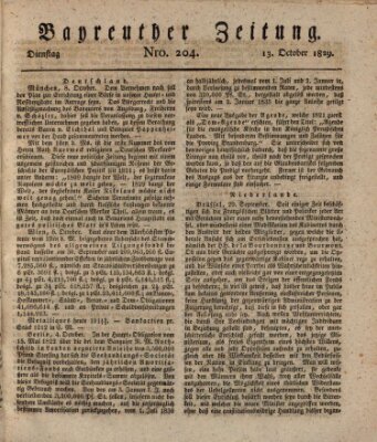 Bayreuther Zeitung Dienstag 13. Oktober 1829