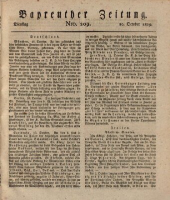 Bayreuther Zeitung Dienstag 20. Oktober 1829