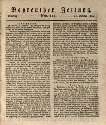 Bayreuther Zeitung Dienstag 27. Oktober 1829