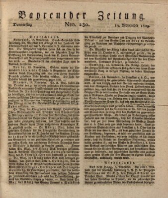 Bayreuther Zeitung Donnerstag 19. November 1829