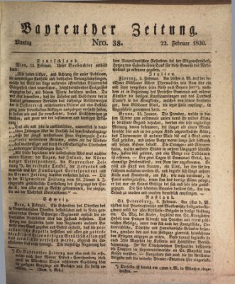 Bayreuther Zeitung Montag 22. Februar 1830