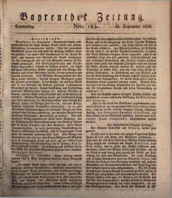Bayreuther Zeitung Donnerstag 16. September 1830