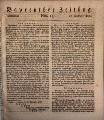Bayreuther Zeitung Donnerstag 30. September 1830