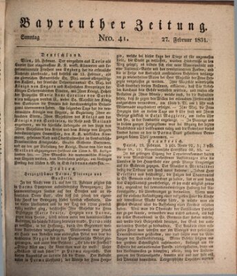 Bayreuther Zeitung Sonntag 27. Februar 1831