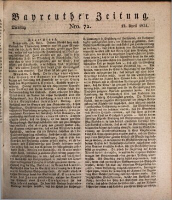 Bayreuther Zeitung Dienstag 12. April 1831