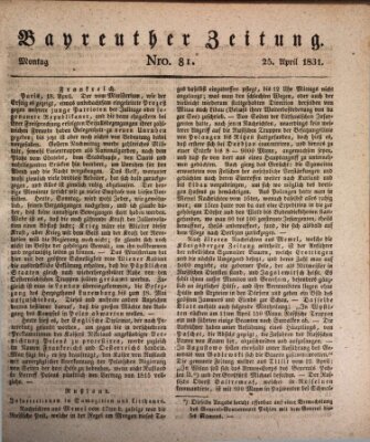 Bayreuther Zeitung Montag 25. April 1831