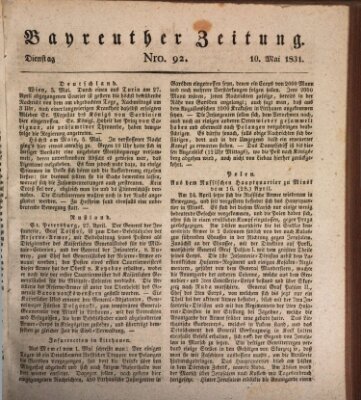 Bayreuther Zeitung Dienstag 10. Mai 1831