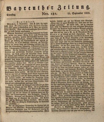 Bayreuther Zeitung Dienstag 11. September 1832