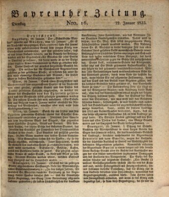 Bayreuther Zeitung Dienstag 22. Januar 1833