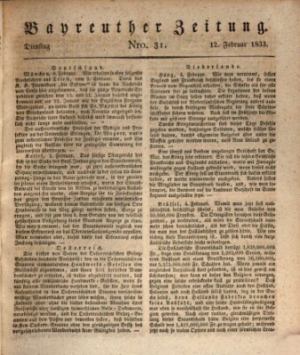 Bayreuther Zeitung Dienstag 12. Februar 1833