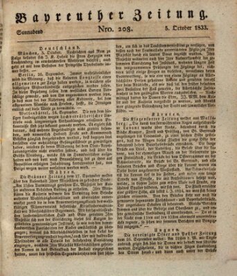Bayreuther Zeitung Samstag 5. Oktober 1833