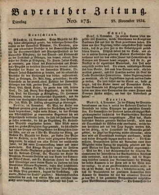 Bayreuther Zeitung Dienstag 18. November 1834