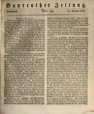 Bayreuther Zeitung Samstag 14. Februar 1835