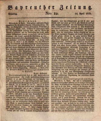 Bayreuther Zeitung Dienstag 14. April 1835