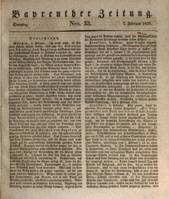 Bayreuther Zeitung Sonntag 7. Februar 1836
