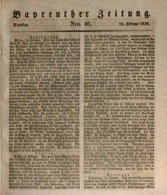 Bayreuther Zeitung Dienstag 23. Februar 1836