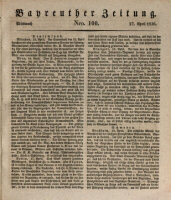 Bayreuther Zeitung Mittwoch 27. April 1836