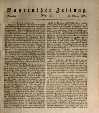 Bayreuther Zeitung Sonntag 19. Februar 1837
