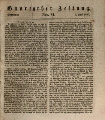 Bayreuther Zeitung Donnerstag 6. April 1837