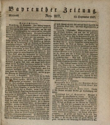 Bayreuther Zeitung Mittwoch 13. September 1837