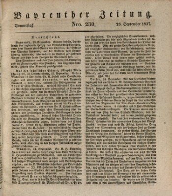 Bayreuther Zeitung Donnerstag 28. September 1837