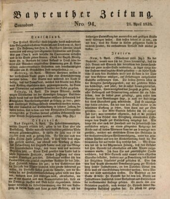 Bayreuther Zeitung Samstag 21. April 1838