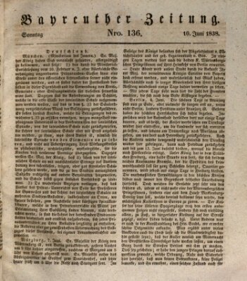 Bayreuther Zeitung Sonntag 10. Juni 1838