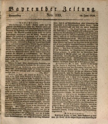 Bayreuther Zeitung Donnerstag 14. Juni 1838