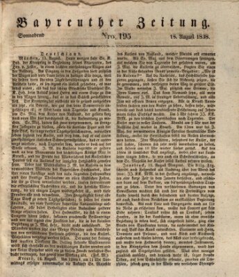 Bayreuther Zeitung Samstag 18. August 1838