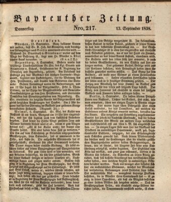 Bayreuther Zeitung Donnerstag 13. September 1838