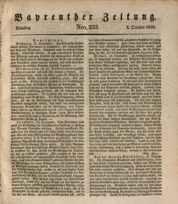 Bayreuther Zeitung Dienstag 2. Oktober 1838