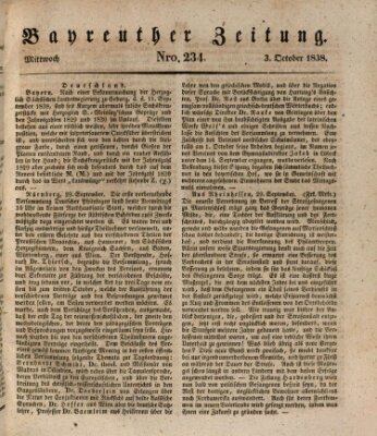 Bayreuther Zeitung Mittwoch 3. Oktober 1838