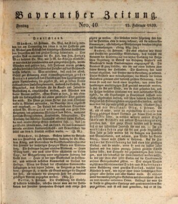 Bayreuther Zeitung Freitag 15. Februar 1839
