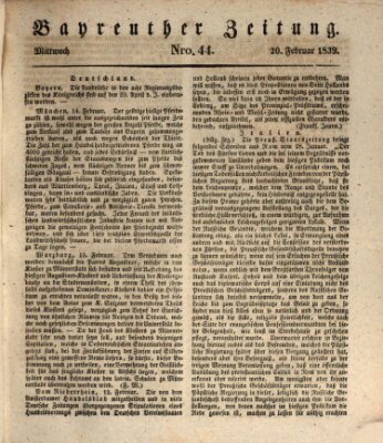 Bayreuther Zeitung Mittwoch 20. Februar 1839
