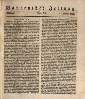 Bayreuther Zeitung Mittwoch 27. Februar 1839