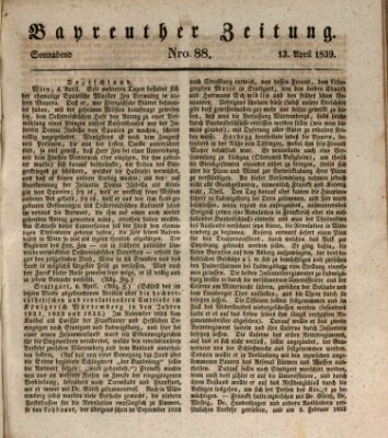 Bayreuther Zeitung Samstag 13. April 1839