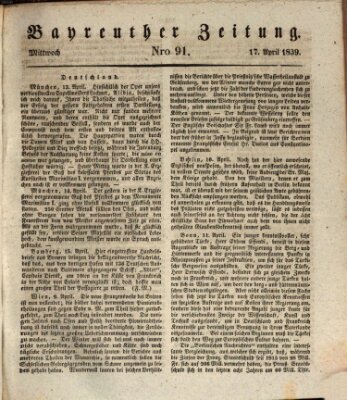 Bayreuther Zeitung Mittwoch 17. April 1839