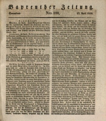 Bayreuther Zeitung Samstag 27. April 1839