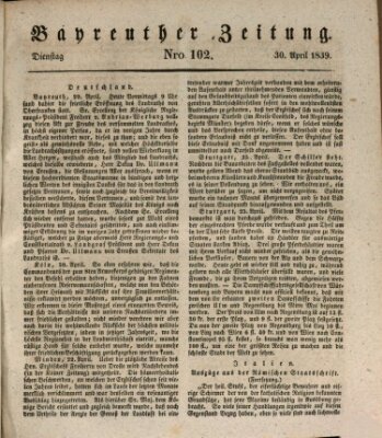 Bayreuther Zeitung Dienstag 30. April 1839