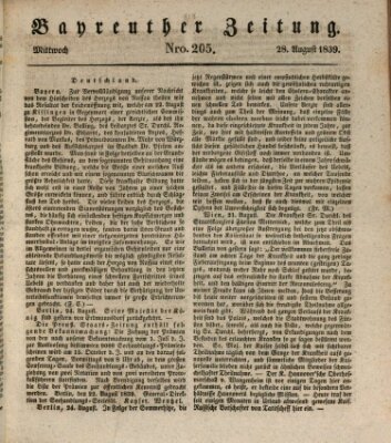 Bayreuther Zeitung Mittwoch 28. August 1839