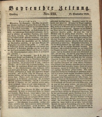 Bayreuther Zeitung Dienstag 17. September 1839