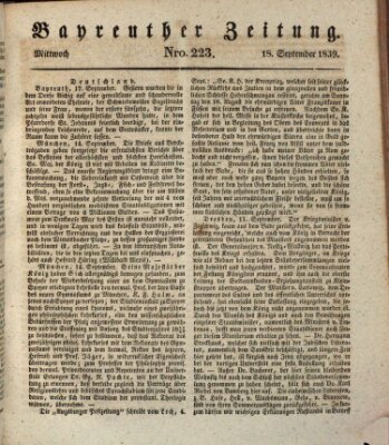 Bayreuther Zeitung Mittwoch 18. September 1839