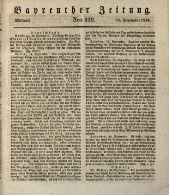 Bayreuther Zeitung Mittwoch 25. September 1839